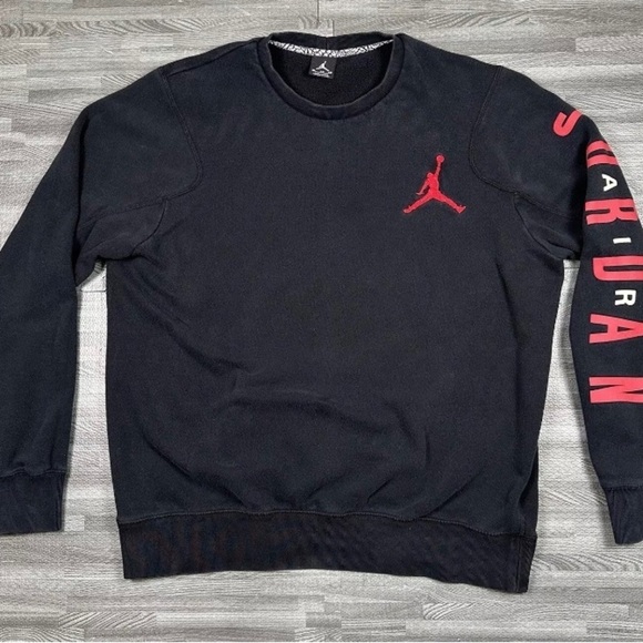 Nike Air Jordan Flight Classic Crew Sweatshirt Black Sweater Mens Size Large - Picture 2 of 5